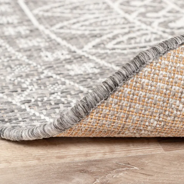 In- & Outdoor Teppich Rund - Summer Azteca Hellgrau