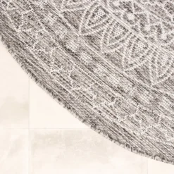 In- & Outdoor Teppich Rund - Summer Azteca Hellgrau