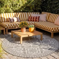 In- & Outdoor Teppich Rund - Summer Oriental Grau