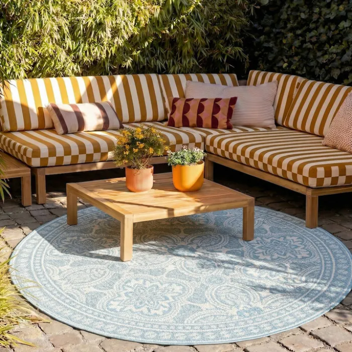 In- & Outdoor Teppich Rund - Summer Oriental Hellblau