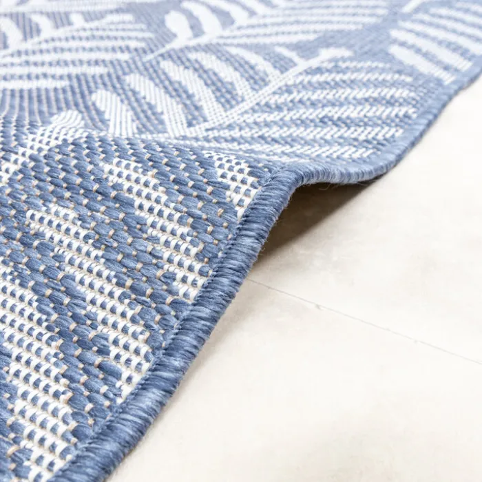 In- & Outdoor Teppich Rund - Summer Leaves Blau