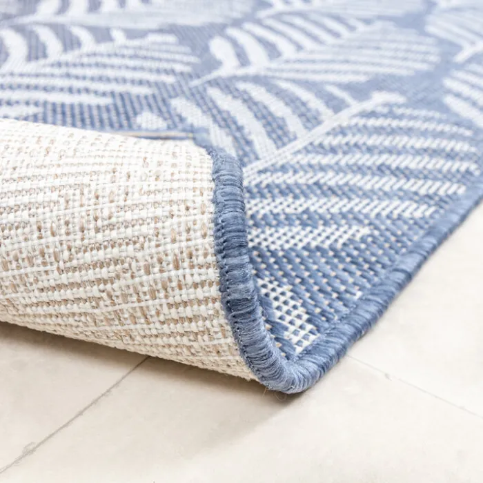 In- & Outdoor Teppich Rund - Summer Leaves Blau