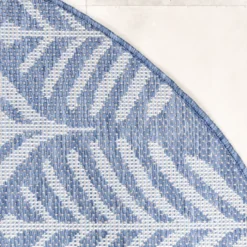 In- & Outdoor Teppich Rund - Summer Leaves Blau
