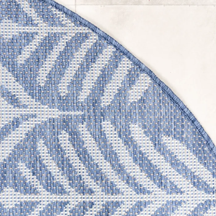 In- & Outdoor Teppich Rund - Summer Leaves Blau