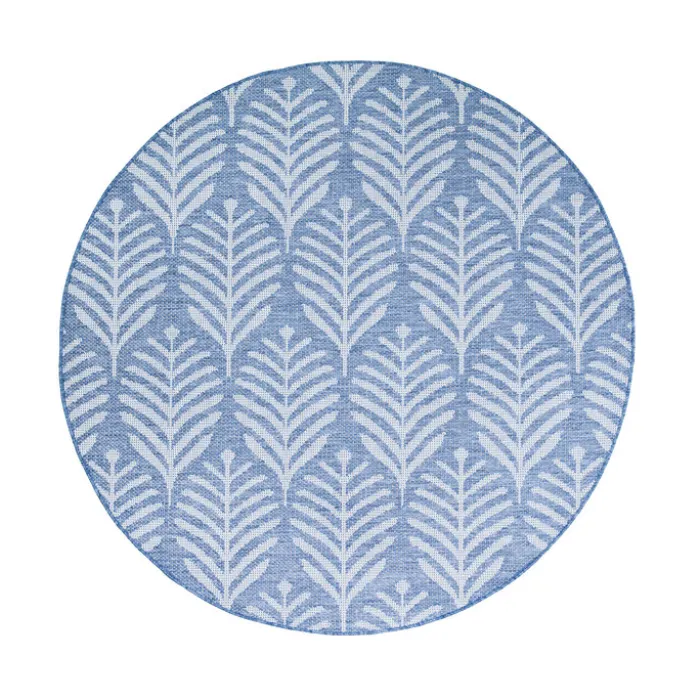 In- & Outdoor Teppich Rund - Summer Leaves Blau