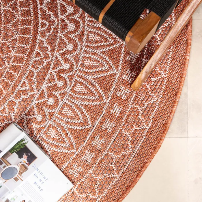 In- & Outdoor Teppich Rund - Summer Azteca Terracotta