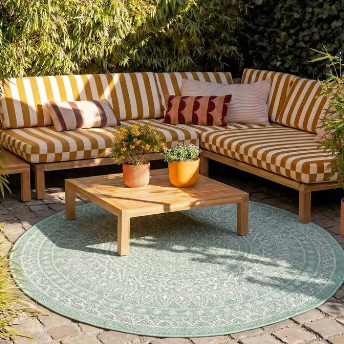 In- & Outdoor Teppich Rund - Summer Azteca Grün
