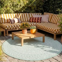 In- & Outdoor Teppich Rund - Summer Azteca Mint