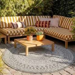 In- & Outdoor Teppich Rund - Summer Azteca Grau