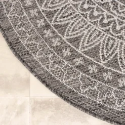 In- & Outdoor Teppich Rund - Summer Azteca Grau
