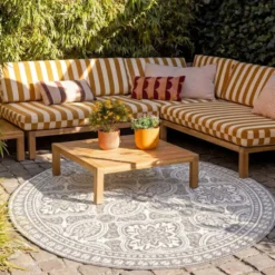 In- & Outdoor Teppich Rund - Summer Oriental Hellgrau