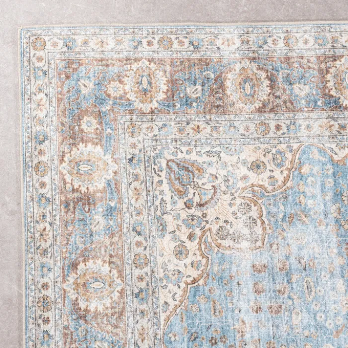 In- & Outdoor Teppich Vintage - Kairo Medaillon Hellblau Creme