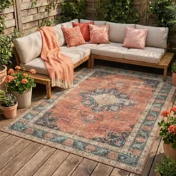In- & Outdoor Teppich Vintage - Kairo Medaillon Terra Dunkelblau