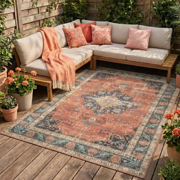 In- & Outdoor Teppich Vintage - Kairo Medaillon Terra Dunkelblau