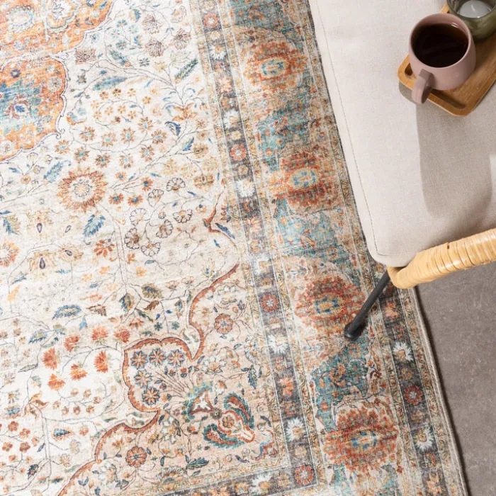 In- & Outdoor Teppich Vintage - Kairo Medaillon Creme Bunt