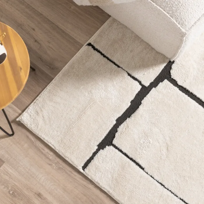Japandi Teppich - Yori Blocks Creme Schwarz