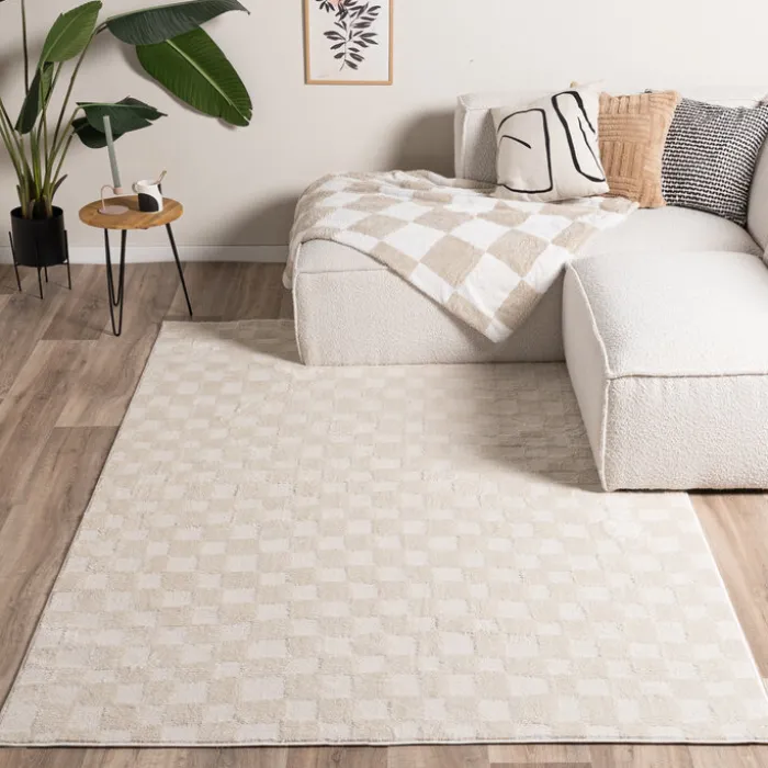 Japandi Teppich - Yori Checkerboard Creme