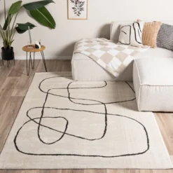 Japandi Teppich - Yori Lines Creme Schwarz