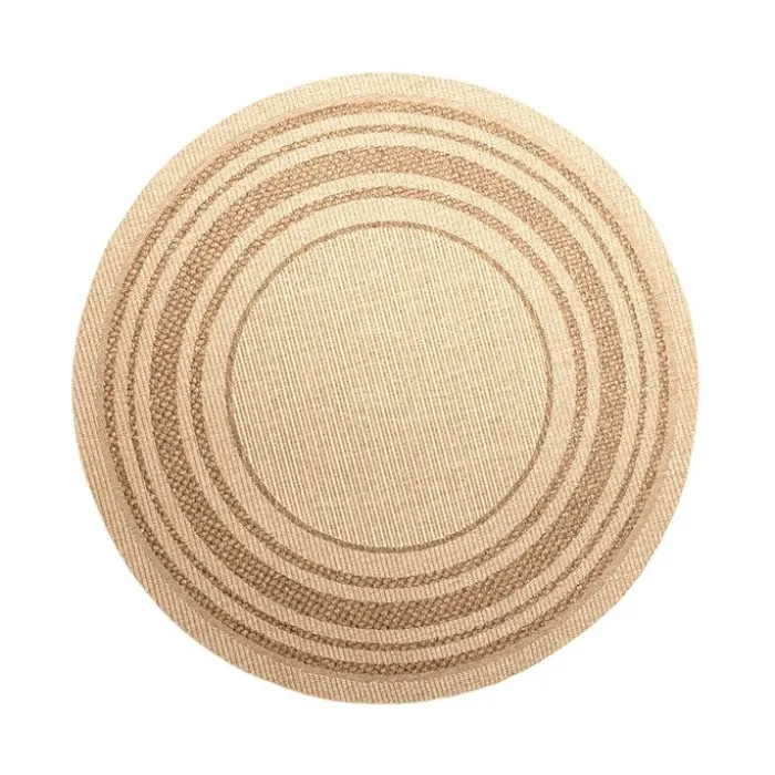 Jute Gartenteppich Rund - Mavi Border Creme Braun