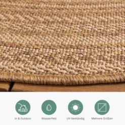 Jute Gartenteppich Rund - Mavi Stripes Creme Braun