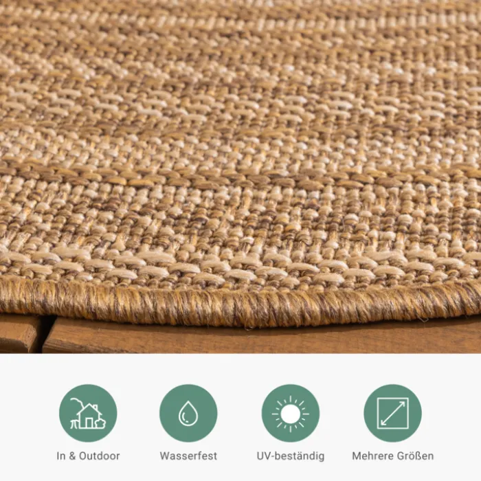 Jute Gartenteppich Rund - Mavi Stripes Creme Braun
