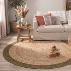 Jute Teppich Rund - Fair Natur Grün