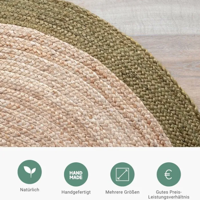 Jute Teppich Rund - Fair Natur Grün
