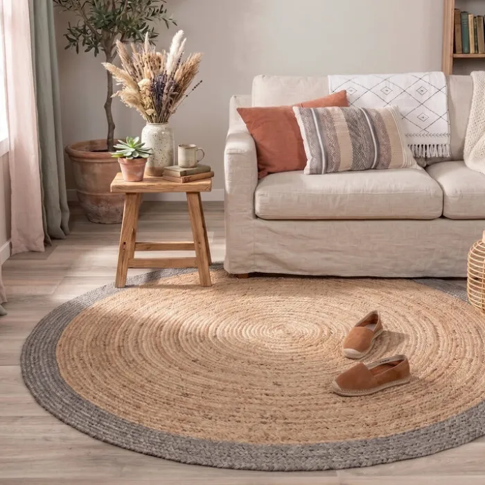 Jute Teppich Rund - Fair Natur Grau