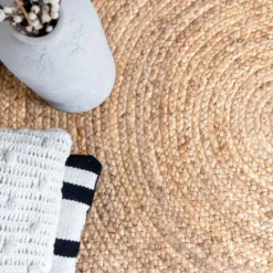 Jute Teppich Rund - Fair Natur Weiß