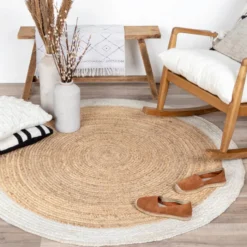 Jute Teppich Rund - Fair Natur Weiß