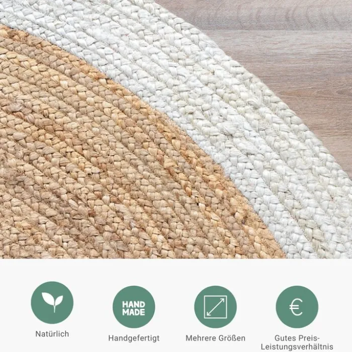 Jute Teppich Rund - Fair Natur Weiß