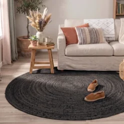 Jute Teppich Rund - Fair Schwarz