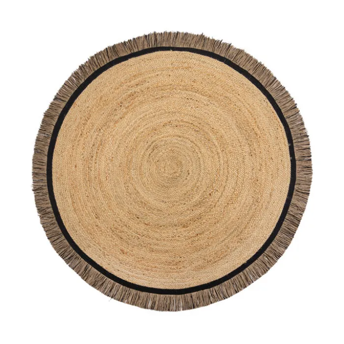 Jute Teppich Rund - Kahano Natur Schwarz - Ø 180cm