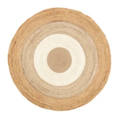 Jute Teppich Rund - Mirai Border Weiss Natur