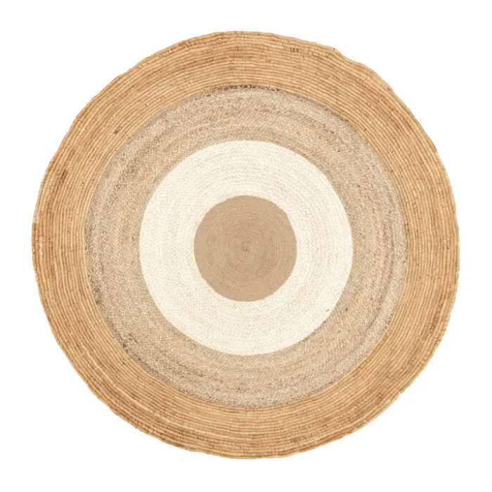 Jute Teppich Rund - Mirai Border Weiss Natur