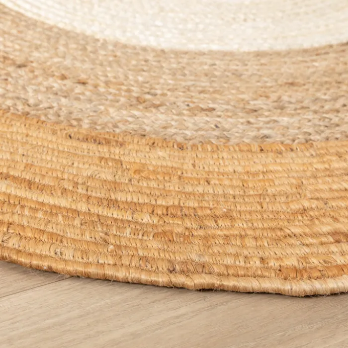 Jute Teppich Rund - Mirai Border Weiss Natur