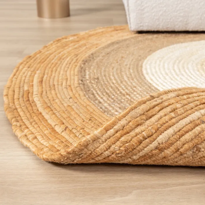 Jute Teppich Rund - Mirai Border Weiss Natur