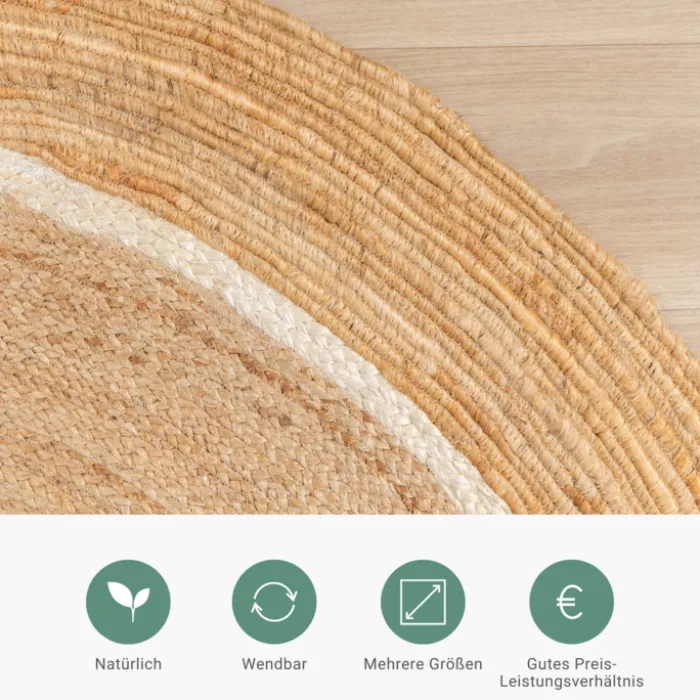 Jute Teppich Rund - Mirai Circle Weiss Natur