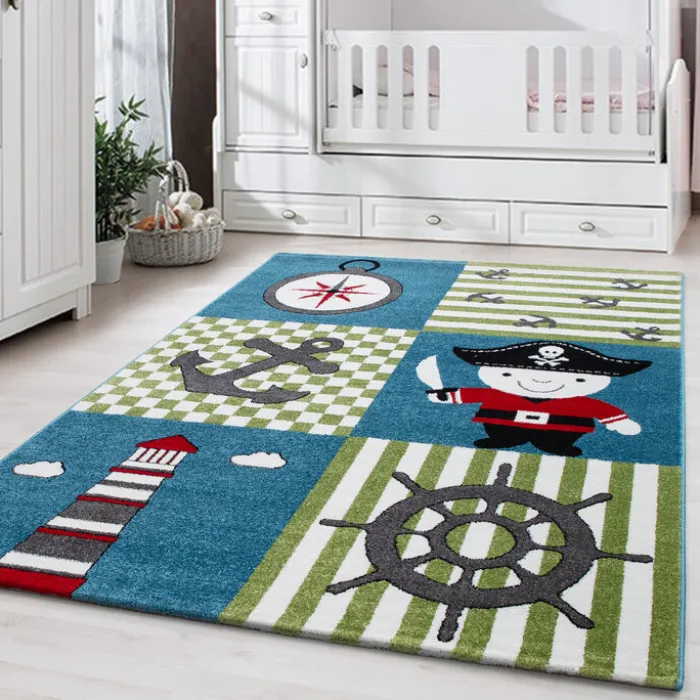 Kinderteppich Pirat - Mila Blau/Grün