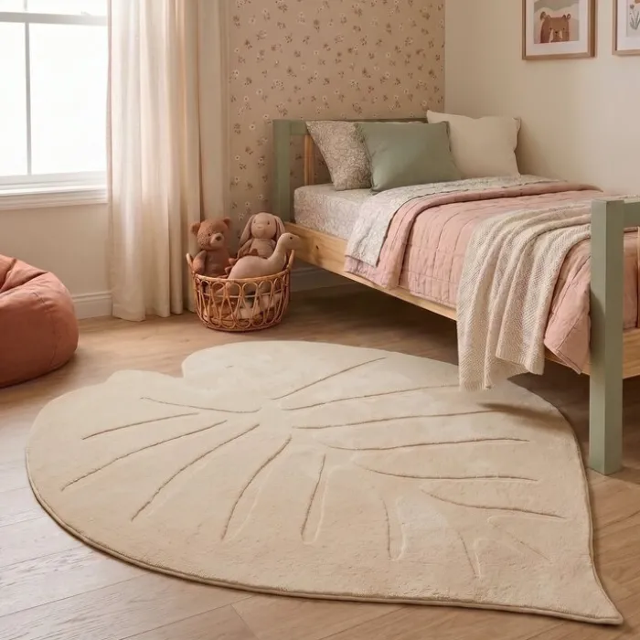 Kinderteppich Waschbar - Coco Blatt Beige