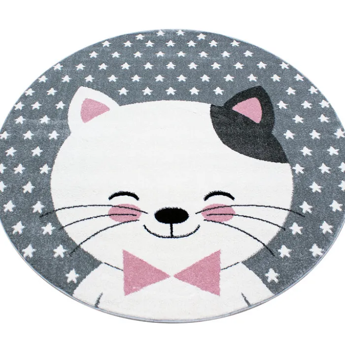 Kindertepppich Rund - Anna Katze Rosa