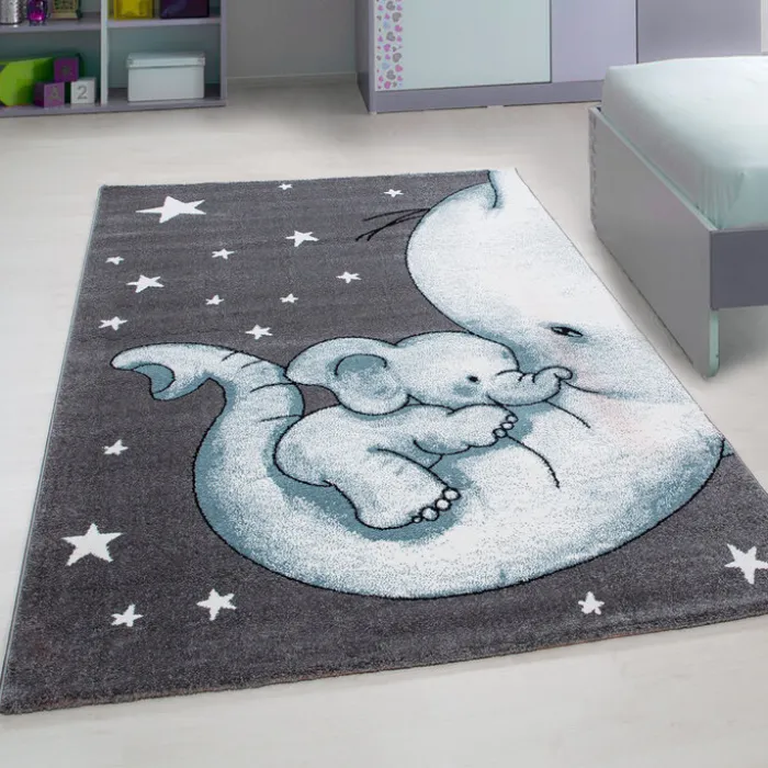 Kinderzimmer Teppich - Anna Elefant Blau