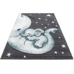 Kinderzimmer Teppich - Anna Elefant Blau
