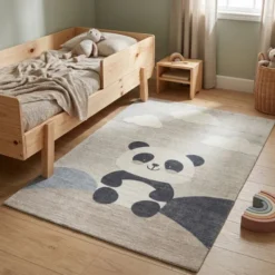 Kinderzimmer Teppich - Balou Panda Schwarz/Weiß