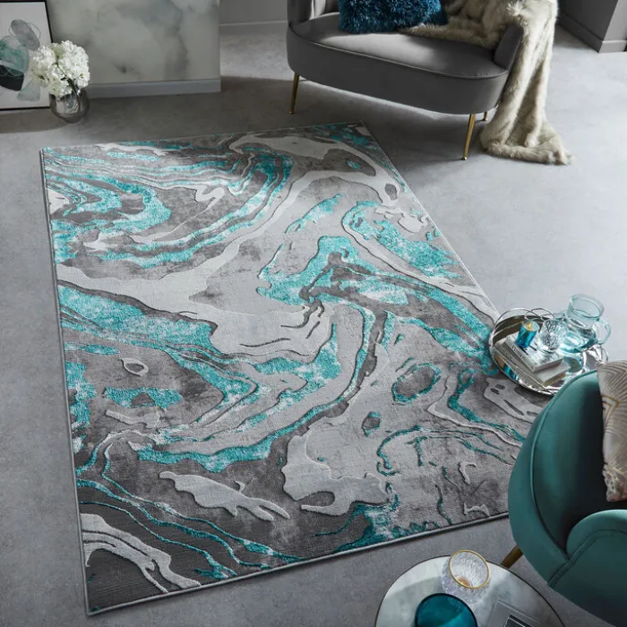 Marmor Teppich - Erio Marbled Grau Türkis