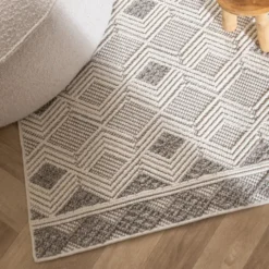 Nachhaltiger Teppich - Lorre Blocks Weiß Grau