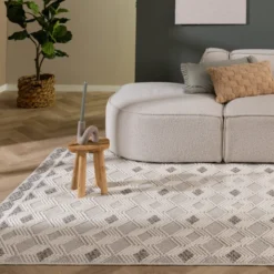 Nachhaltiger Teppich - Lorre Blocks Weiß Grau