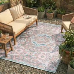 Outdoor Teppich Boho - Vedra Medaillon Rosa
