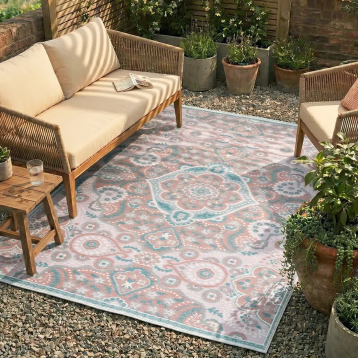 Outdoor Teppich Boho - Vedra Medaillon Rosa