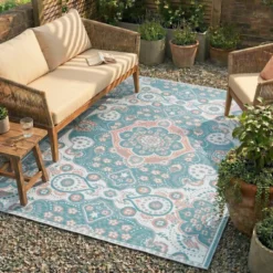 Outdoor Teppich Boho - Vedra Medaillon Blau